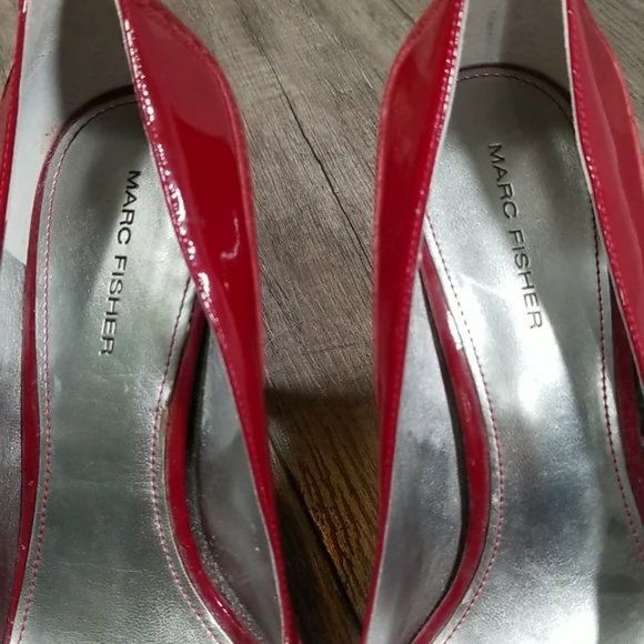 Marc Fisher Peep Toe Platform Pumps Size 8.5M Red Leather Uppers - Picture 4 of 8